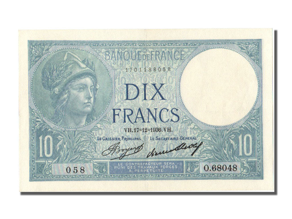 Billet, France, 10 Francs, 10 F 1916-1942 ''Minerve'', 1936, 1936-12-17, SUP+
