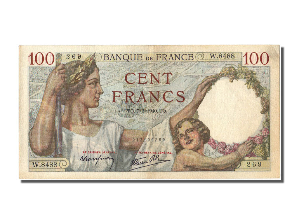Geldschein, Frankreich, 100 Francs, 100 F 1939-1942 ''Sully'', 1940, 1940-03-07