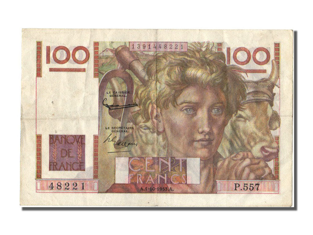 Geldschein, Frankreich, 100 Francs, 100 F 1945-1954 ''Jeune Paysan'', 1953