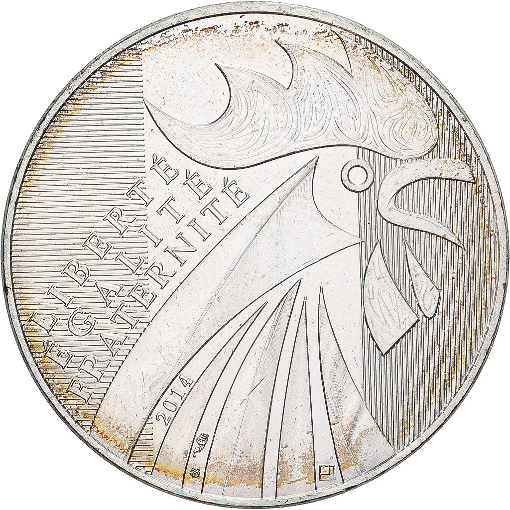 França, 10 Euro, 2014, Monnaie de Paris, Coq, MS(63), Prata, Gadoury:EU656