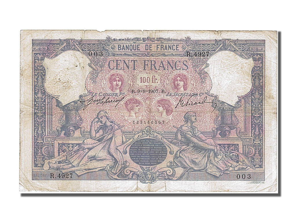 Banknote, France, 100 Francs, 100 F 1888-1909 ''Bleu et Rose'', 1907
