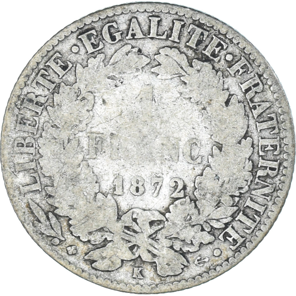 Coin, France, Cérès, Franc, 1872, Bordeaux, F(12-15), Silver, KM:822.2