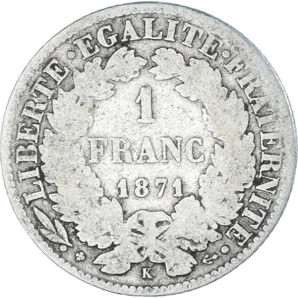 Moneta, Francja, Cérès, Franc, 1871, Bordeaux, F(12-15), Srebro, KM:822.2