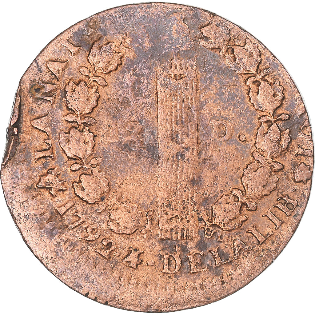Francja, 12 Deniers, 1792, Rouen, Bicie poza środkiem, Cuivre, VF(20-25)