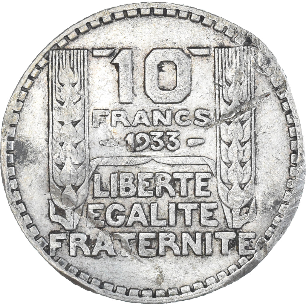 Moneda, Francia, Turin, 10 Francs, 1933, Paris, BC+, Plata, KM:878