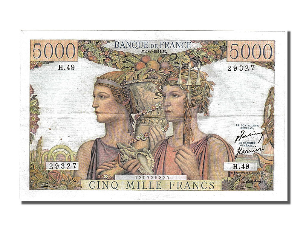 Banconote, Francia, 5000 Francs, 5 000 F 1949-1957 ''Terre et Mer'', 1951