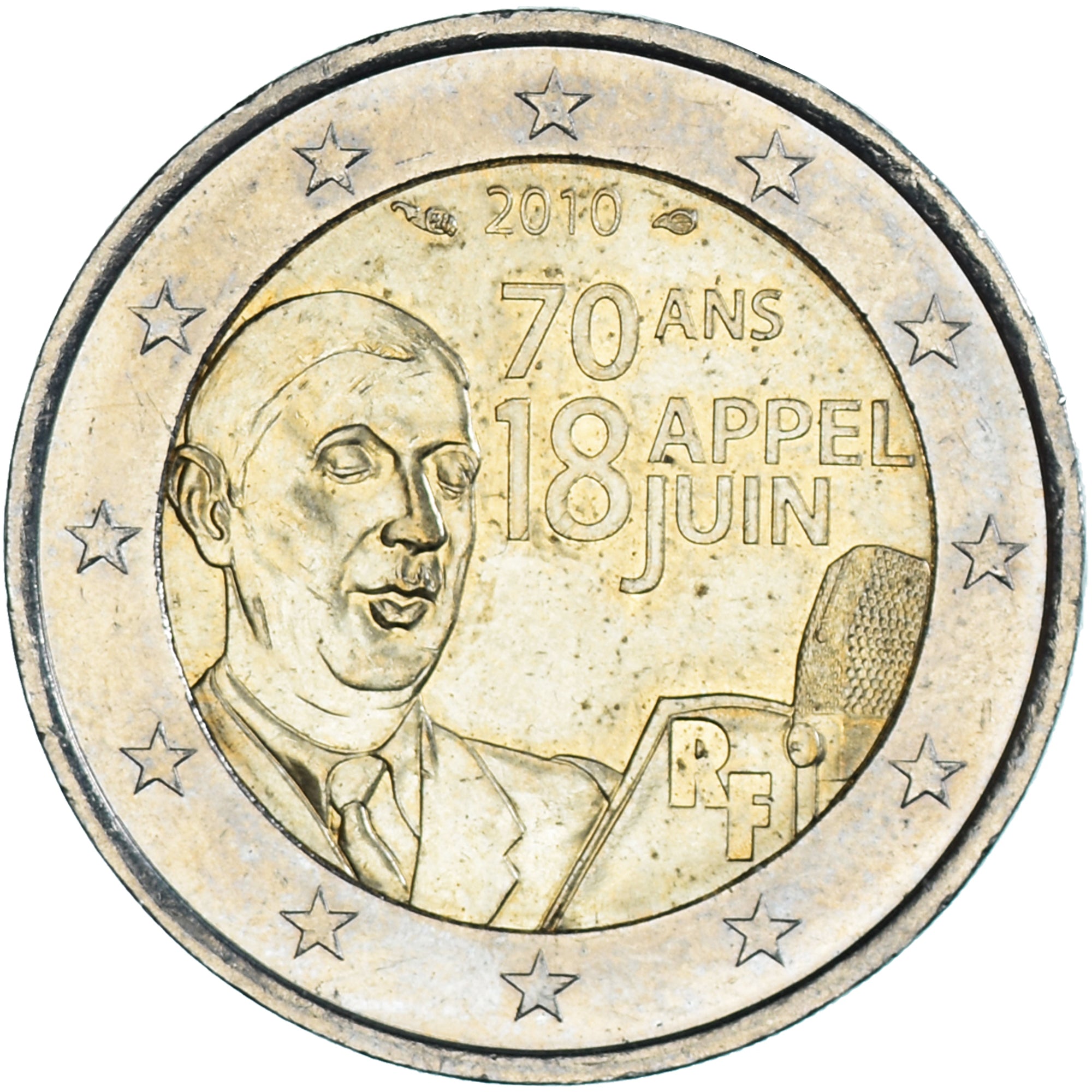 France, 2 Euro, 2010, Paris, 70 ans de l'appel du 18 juin, SUP+, Bimétallique