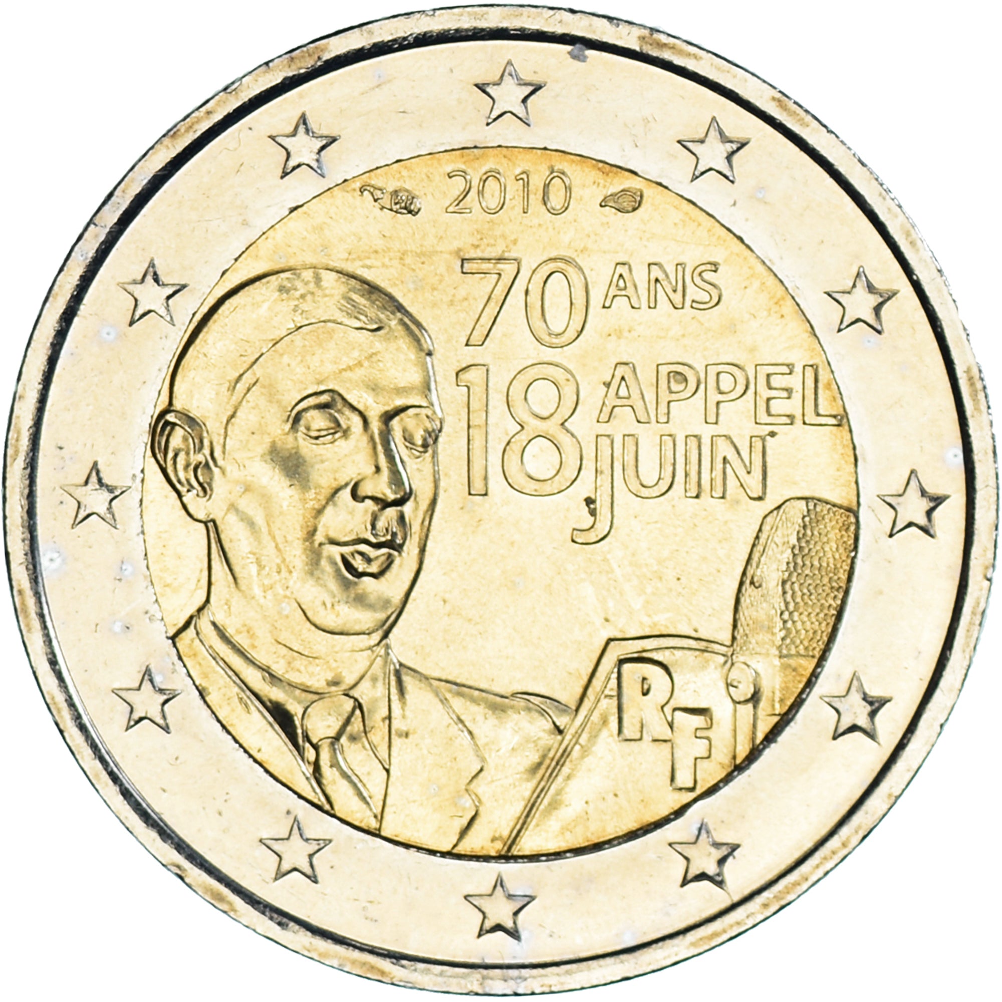 Francia, 2 Euro, 2010, Paris, 70 ans de l'appel du 18 juin, EBC+, Bimetálico