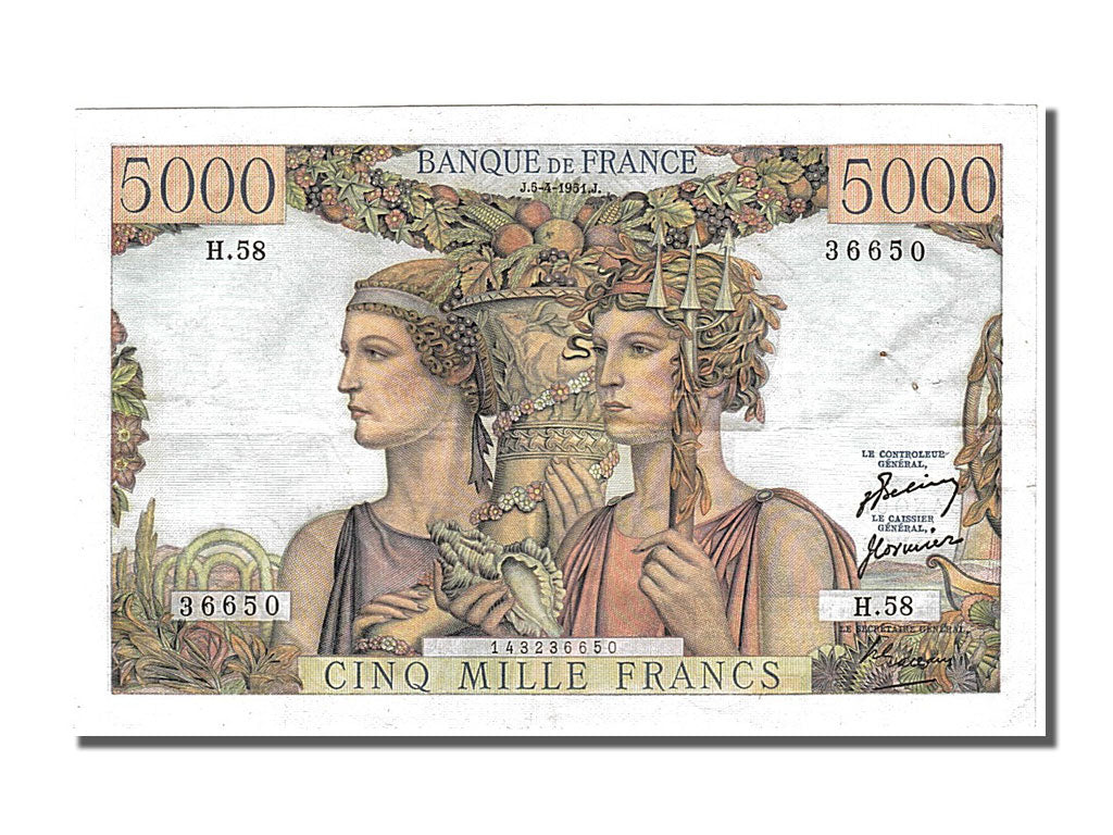 Banknote, France, 5000 Francs, 5 000 F 1949-1957 ''Terre et Mer'', 1951