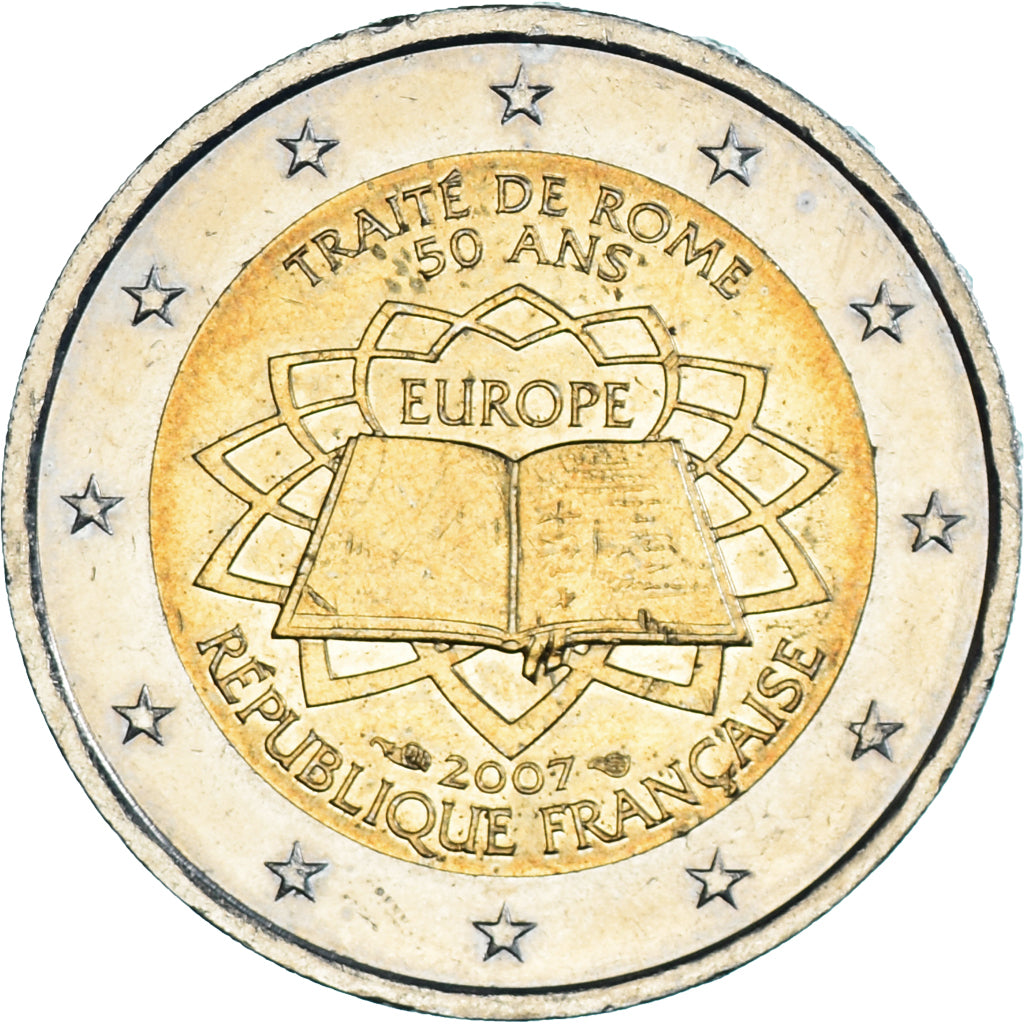France, 2 Euro, 2007, Paris, TRAITÉ DE ROME 50 ANS, AU(55-58), Bi-Metallic