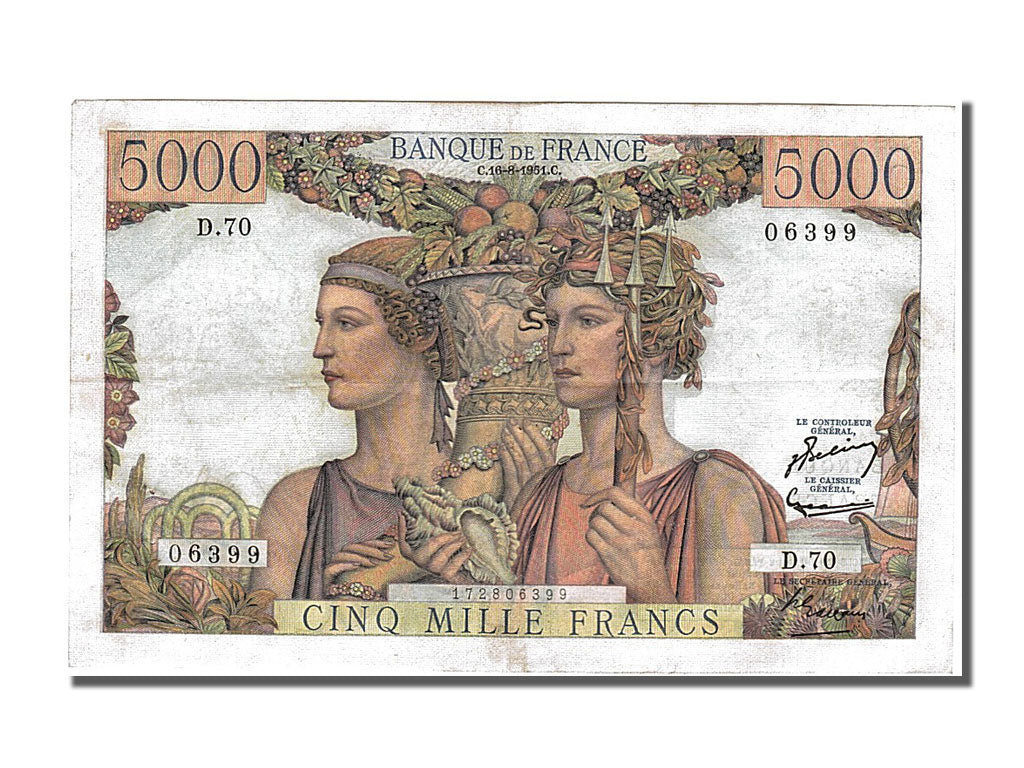 Banconote, Francia, 5000 Francs, 5 000 F 1949-1957 ''Terre et Mer'', 1951