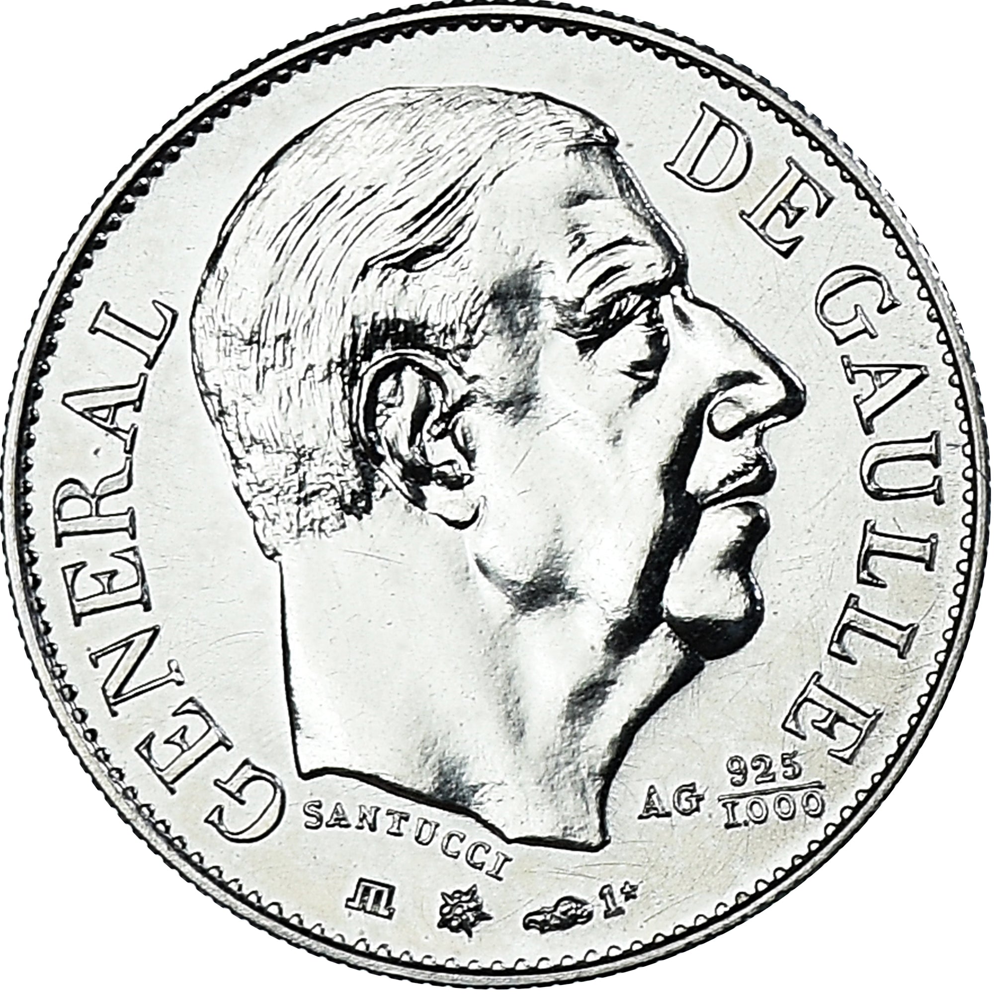 France, Medal, Charles de Gaulle, History, 1980, MS(64), Silver