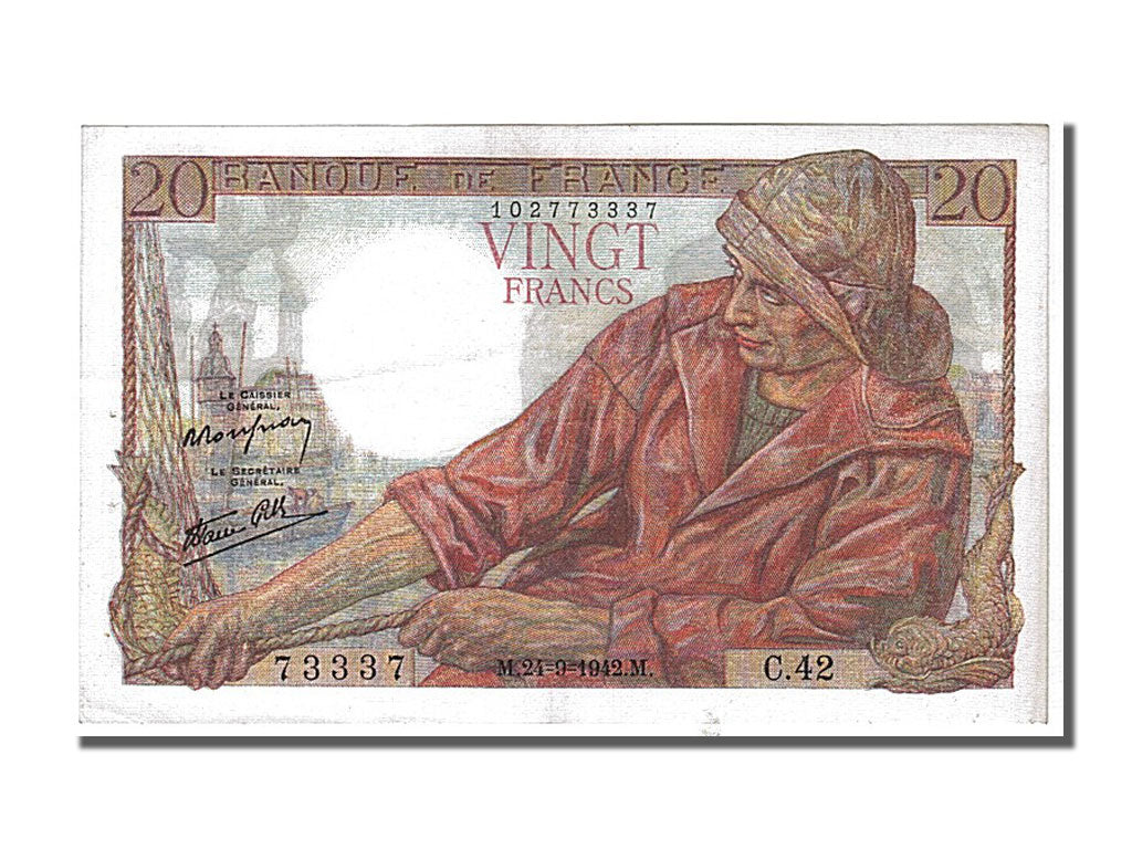 Banknote, France, 20 Francs, 20 F 1942-1950 ''Pêcheur'', 1942, 1942-09-24
