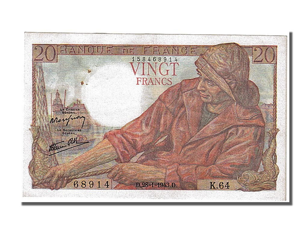 Billet, France, 20 Francs, 20 F 1942-1950 ''Pêcheur'', 1943, 1943-01-28, SUP+