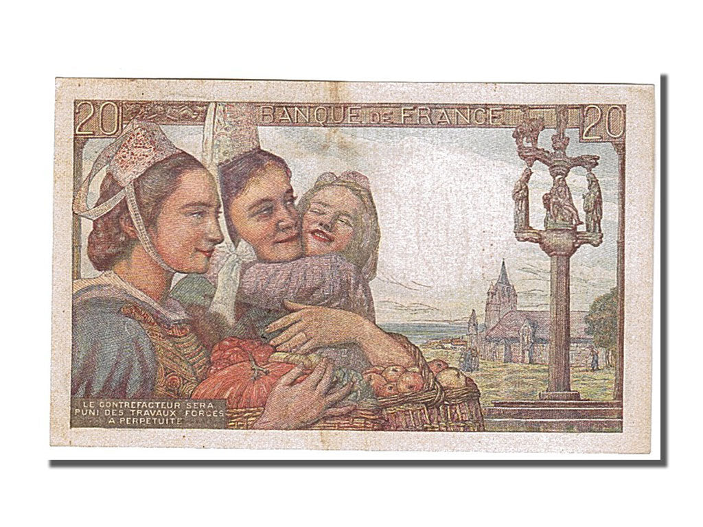 Banknot, Francja, 20 Francs, Pêcheur, 1944, 1944-05-17, UNC(63), Fayette:13.9