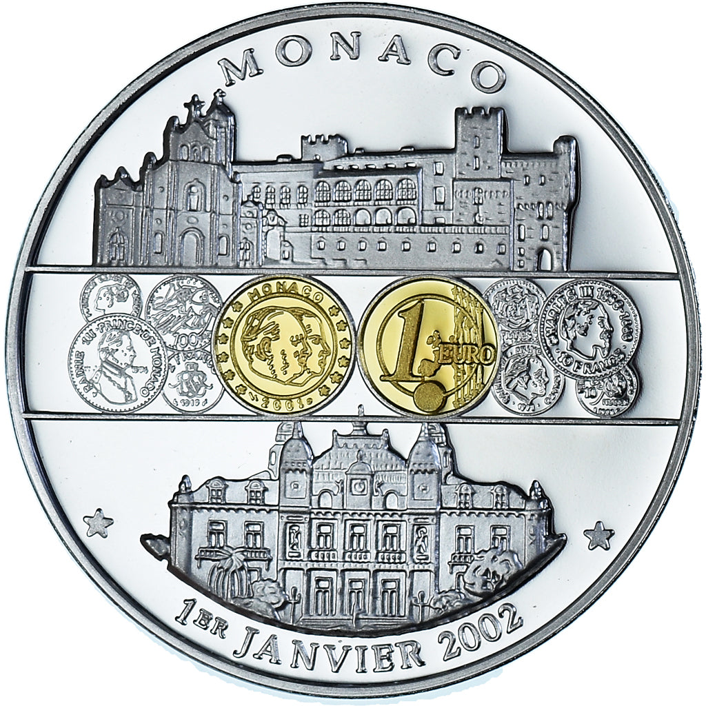 Monaco, Medal, Adoption de l'Euro, Politics, 2002, MS(65-70), Silver Plated