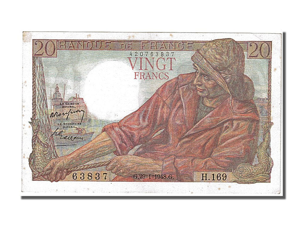 Geldschein, Frankreich, 20 Francs, 20 F 1942-1950 ''Pêcheur'', 1948