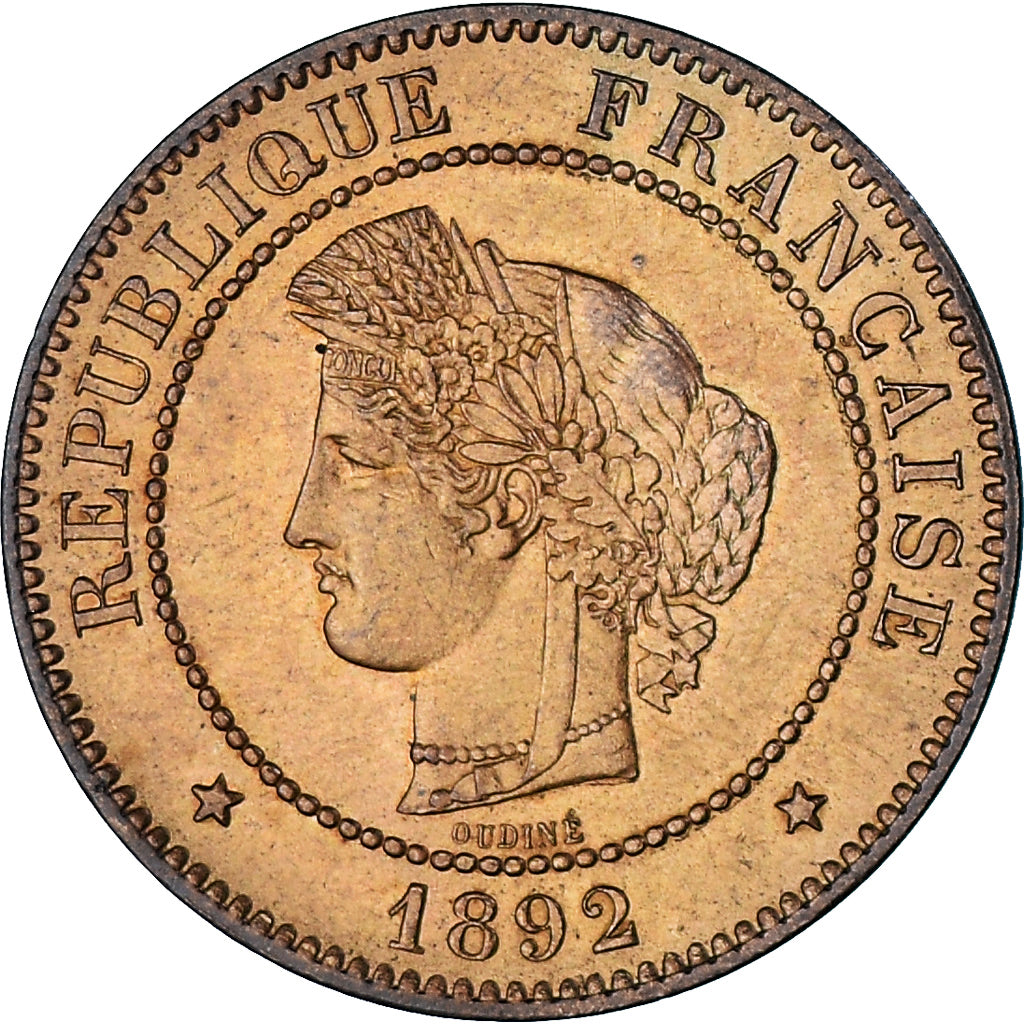 Moeda, França, Cérès, 5 Centimes, 1892, Paris, AU(55-58), Bronze, KM:821.1
