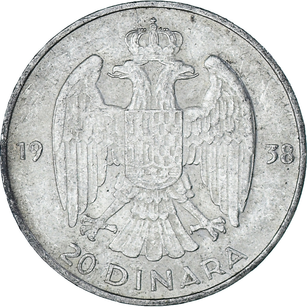 Moneta, Iugoslavia, Petar II, 20 Dinara, 1938, BB, Argento, KM:23