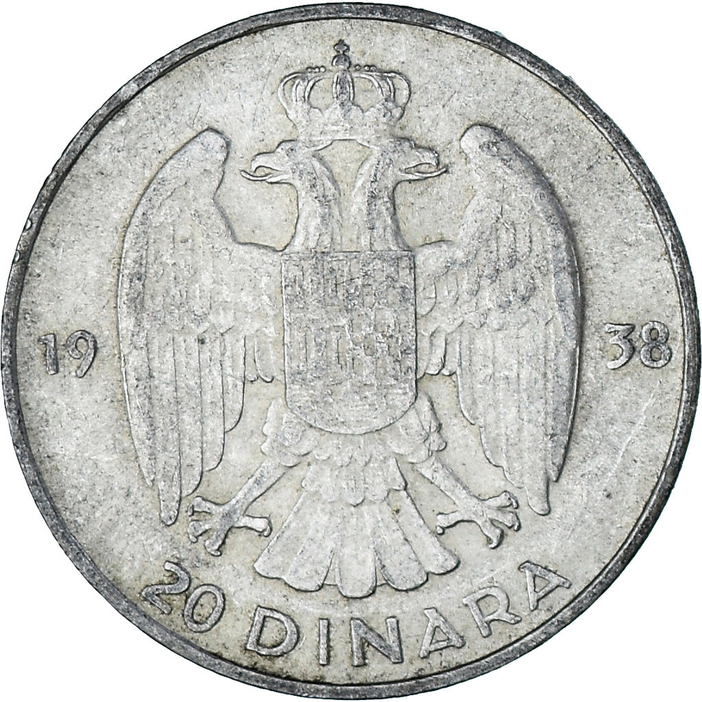 Coin, Yugoslavia, Petar II, 20 Dinara, 1938, EF(40-45), Silver, KM:23