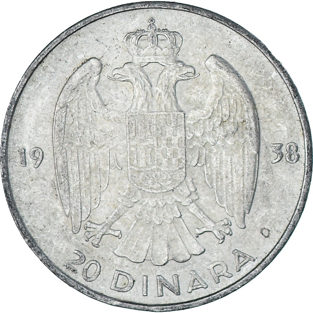 Coin, Yugoslavia, Petar II, 20 Dinara, 1938, EF(40-45), Silver, KM:23
