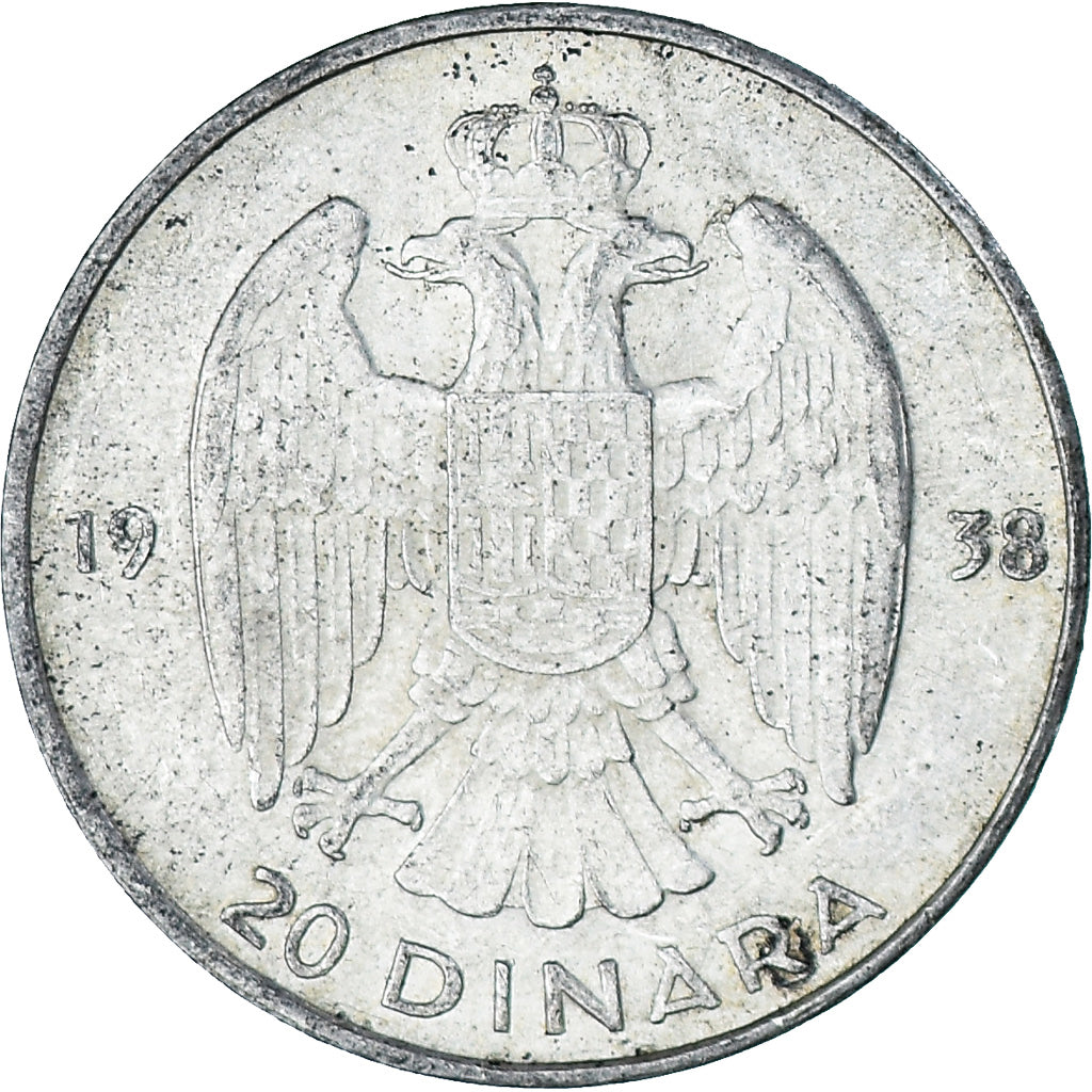 Coin, Yugoslavia, Petar II, 20 Dinara, 1938, EF(40-45), Silver, KM:23