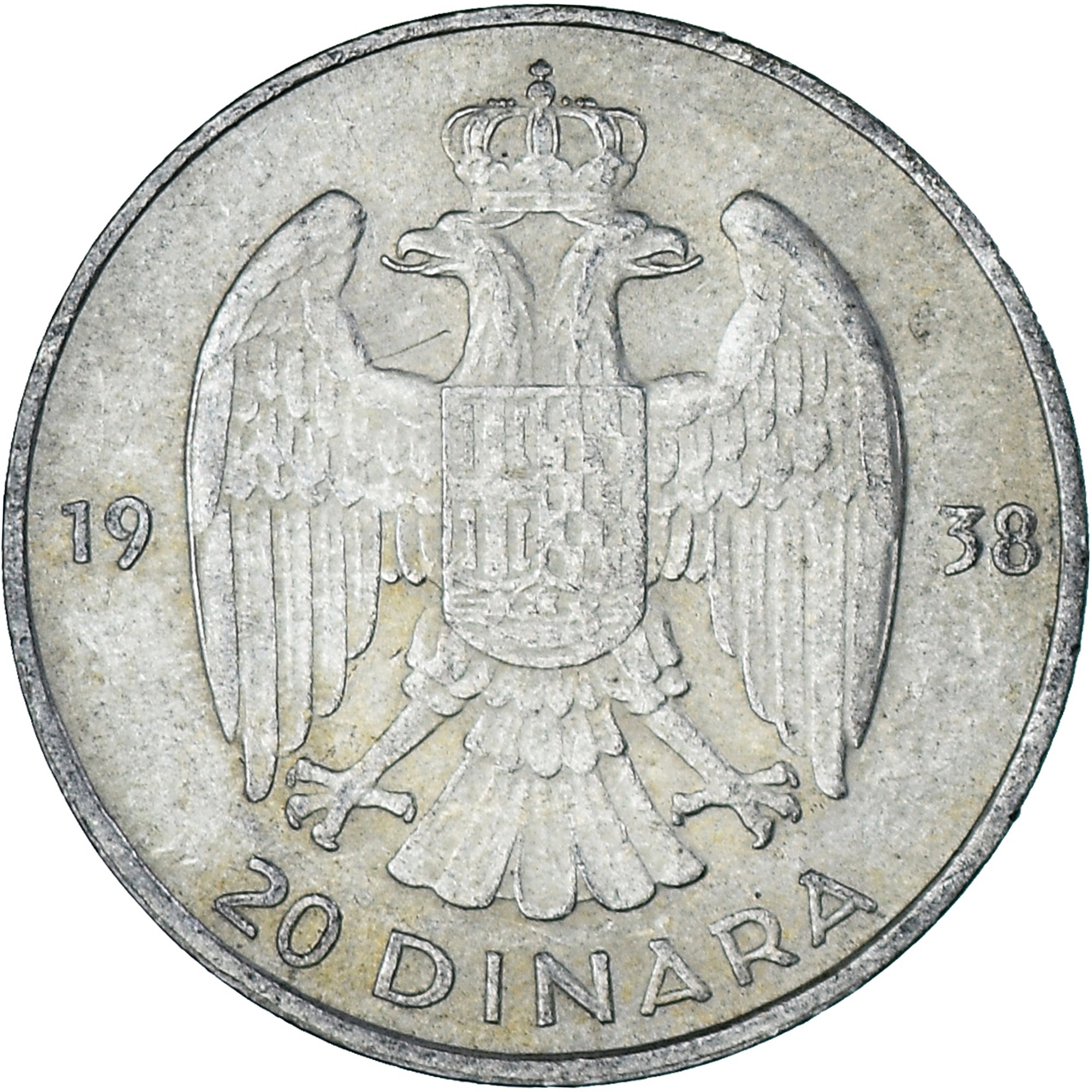 Munten, Joegoslaviëe, Petar II, 20 Dinara, 1938, PR, Zilver, KM:23