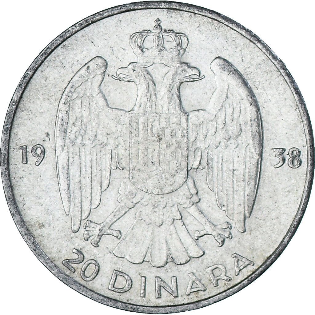 Moneta, Iugoslavia, Petar II, 20 Dinara, 1938, SPL-, Argento, KM:23