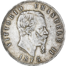 Coin, Italy, Vittorio Emanuele II, 5 Lire, 1875, Milan, AU(55-58), Silver