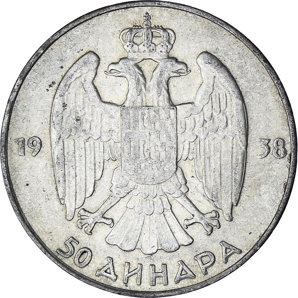 Coin, Yugoslavia, Petar II, 50 Dinara, 1938, EF(40-45), Silver, KM:24