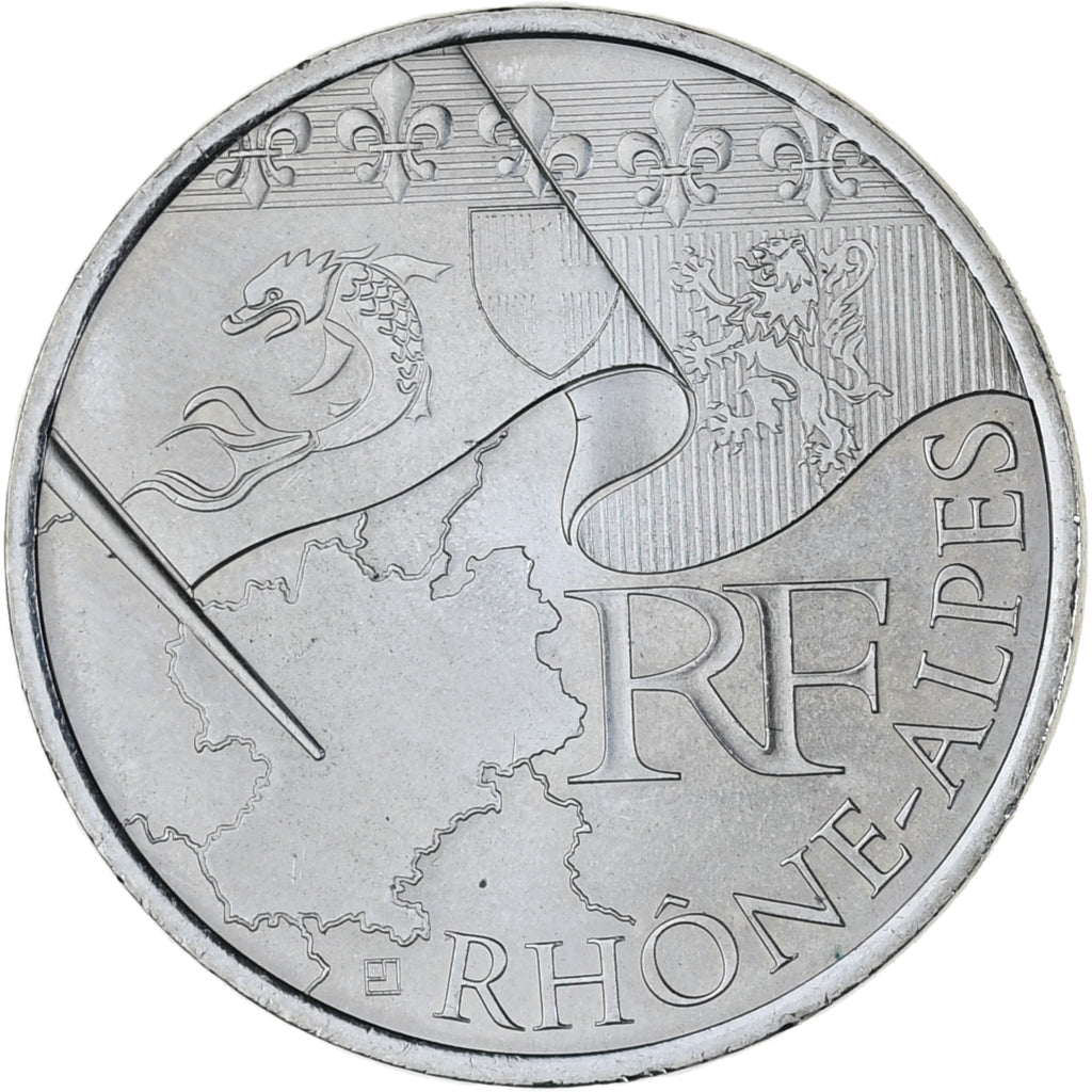 France, 10 Euro, Euros des régions, 2010, Paris, Rhône-Alpes, SPL, Argent