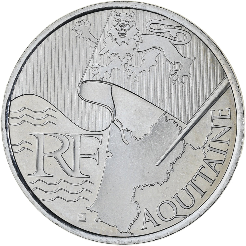 France, 10 Euro, Euros des régions, 2010, Paris, Aquitaine, SPL, Argent