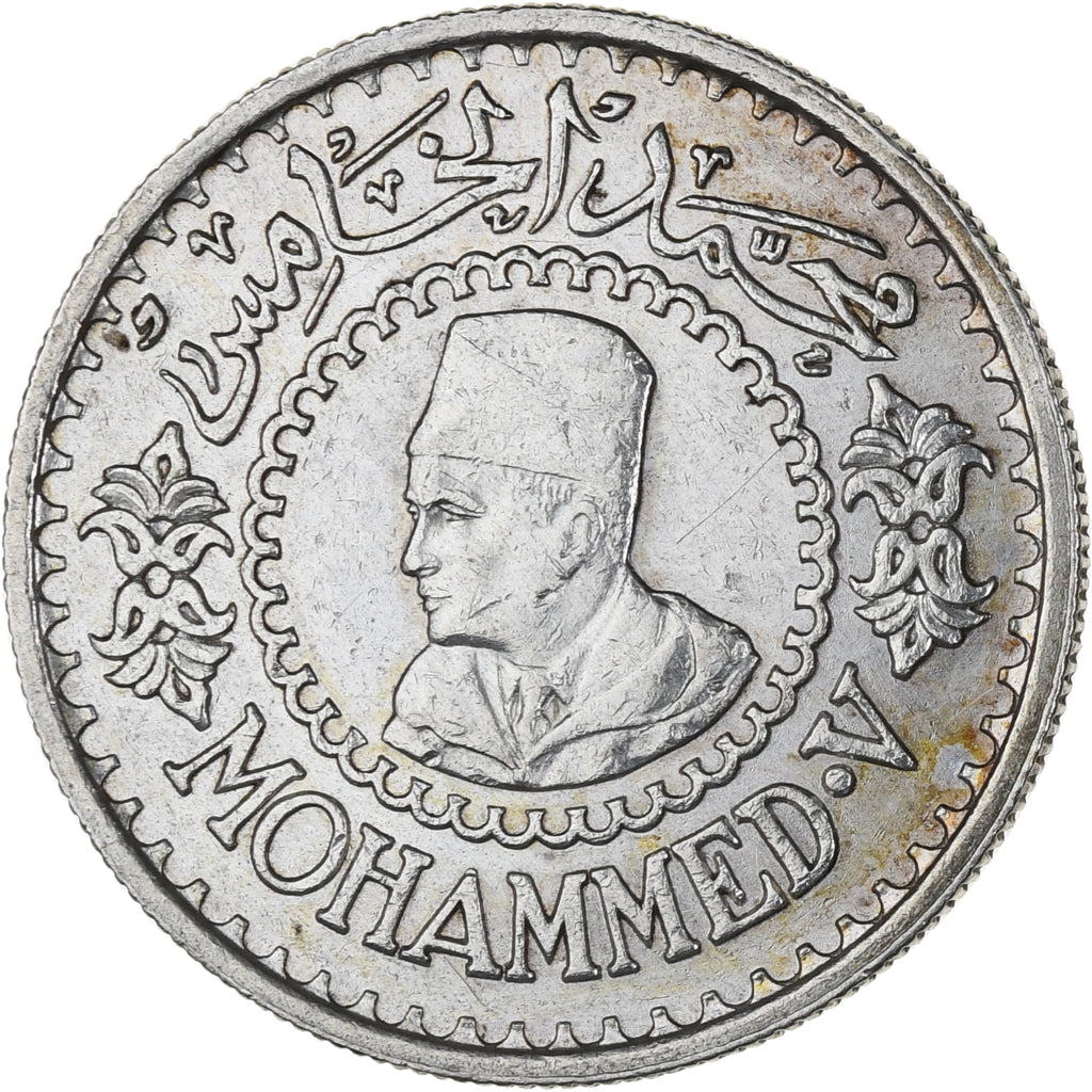 Coin, Morocco, Mohammed V, 500 Francs, 1956, Paris, AU(55-58), Silver, KM:54