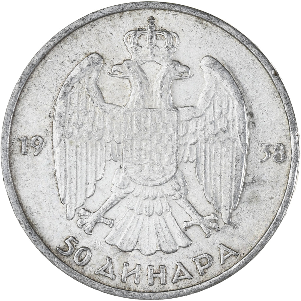 Coin, Yugoslavia, Petar II, 50 Dinara, 1938, EF(40-45), Silver, KM:24