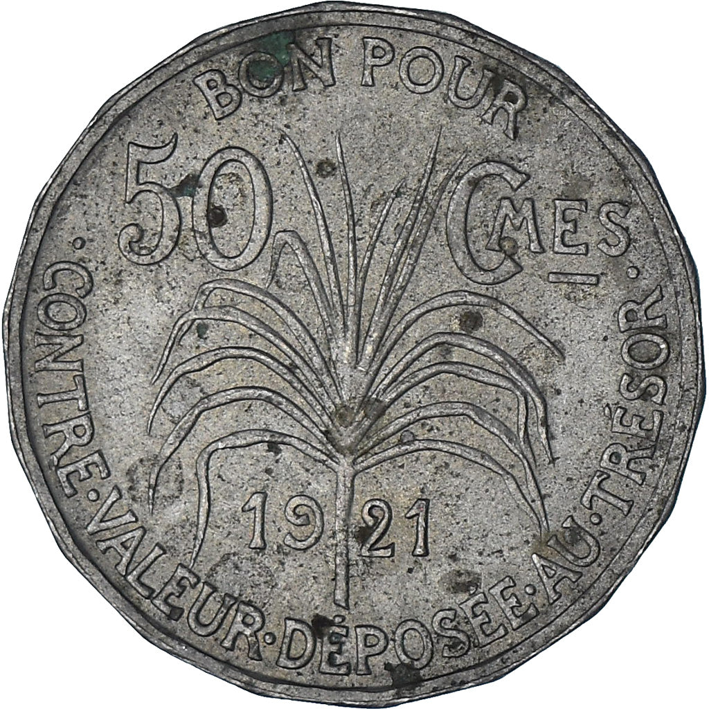 Moeda, Guadalupe, 50 Centimes, 1921, AU(50-53), Cobre-níquel, KM:45