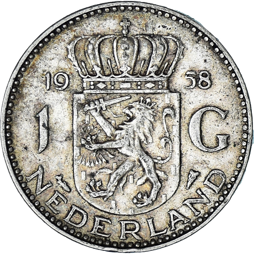 Munten, Nederland, Juliana, Gulden, 1958, ZF, Zilver, KM:184