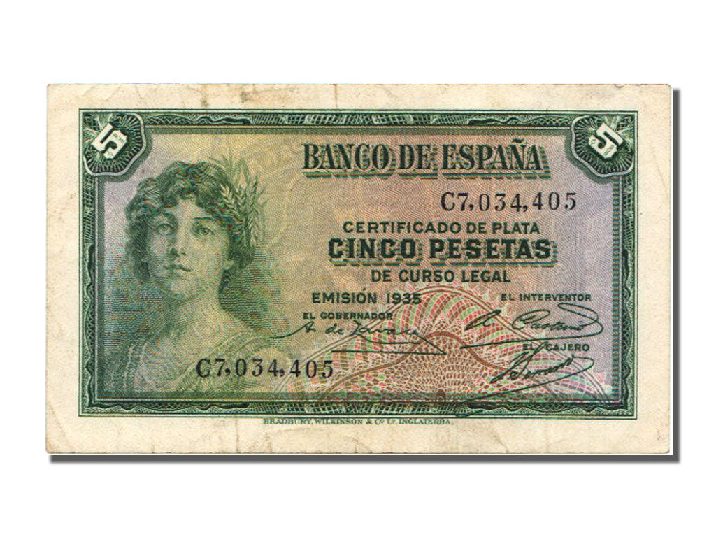 Banknote, Spain, 5 Pesetas, 1935, AU(50-53)