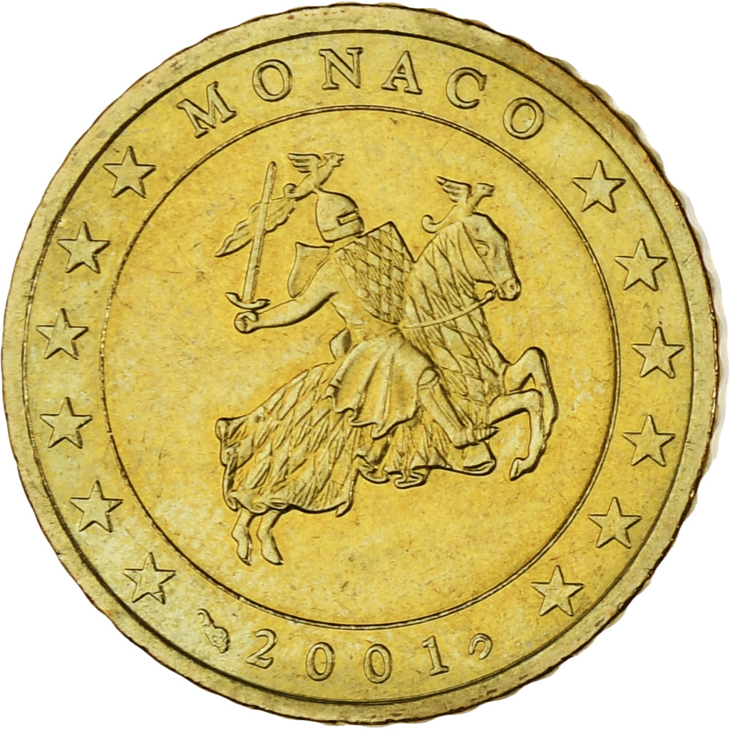 Monaco, Rainier III, 50 Euro Cent, 2001, Paris, MS(63), Brass, Gadoury:MC177