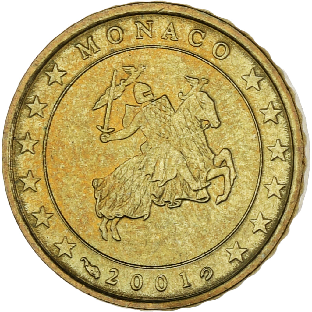 Monaco, Rainier III, 10 Euro Cent, 2001, Paris, AU(55-58), Mosiądz