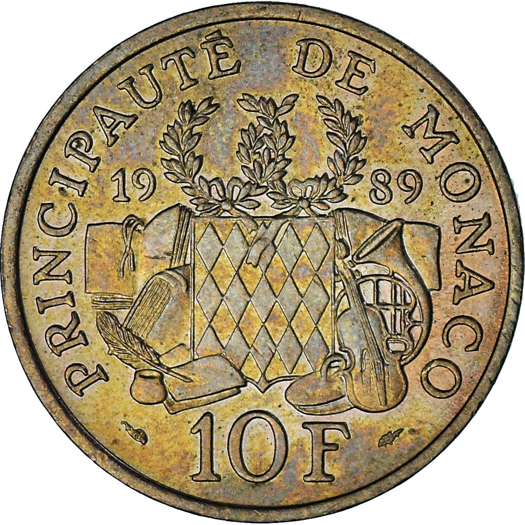 Mónaco, Rainier III, 10 Francs, 1989, MBC, Níquel - aluminio - bronce, KM:162