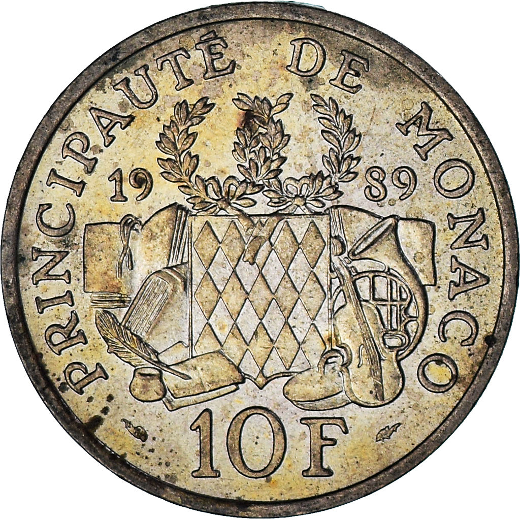 Mónaco, Rainier III, 10 Francs, 1989, EF(40-45), Níquel-Alumínio-Bronze