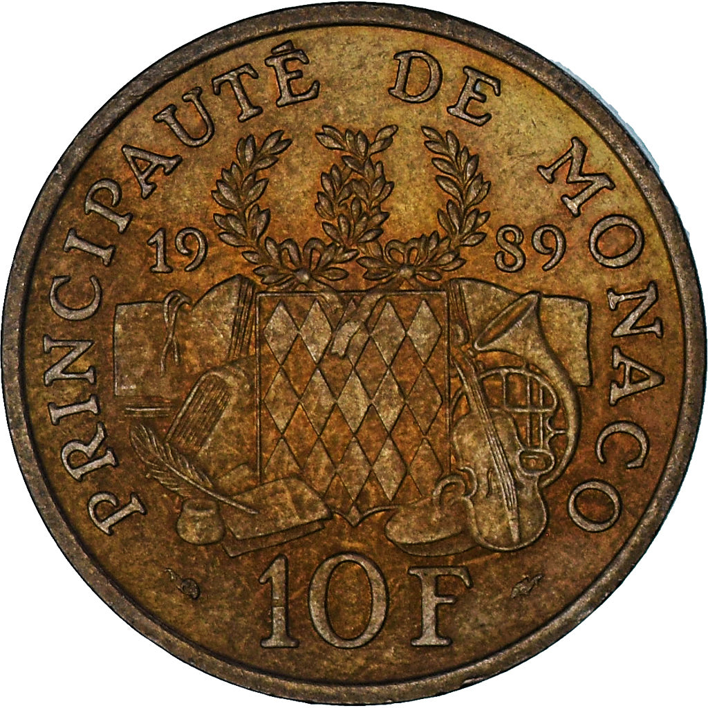Monaco, Rainier III, 10 Francs, 1989, SS, Nickel-Aluminum-Bronze, KM:162