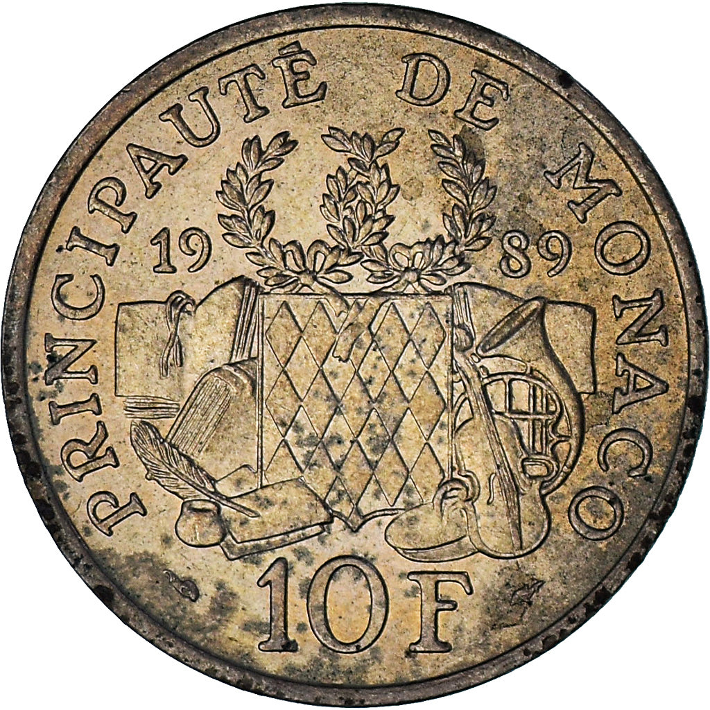Mónaco, Rainier III, 10 Francs, 1989, EF(40-45), Níquel-Alumínio-Bronze