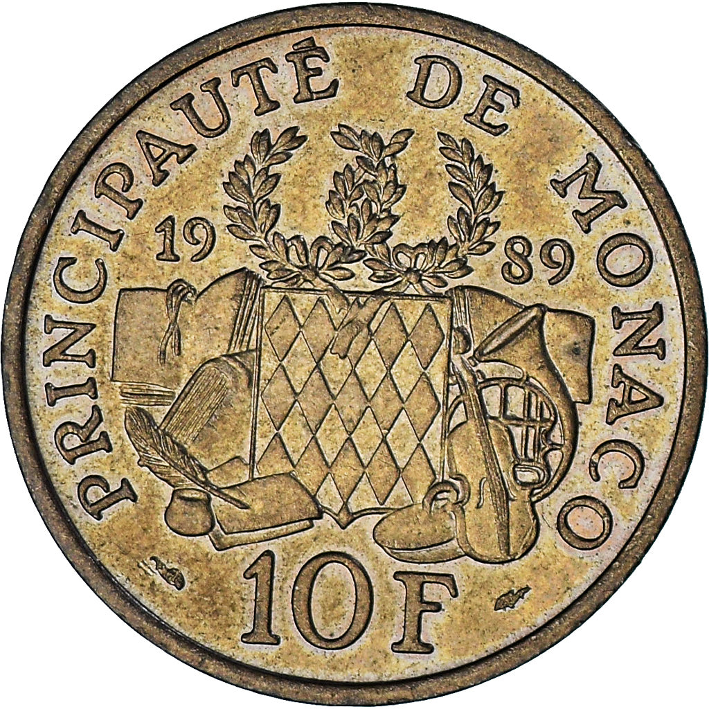 Monaco, Rainier III, 10 Francs, 1989, AU(55-58), Nickel-Aluminum-Bronze, KM:162
