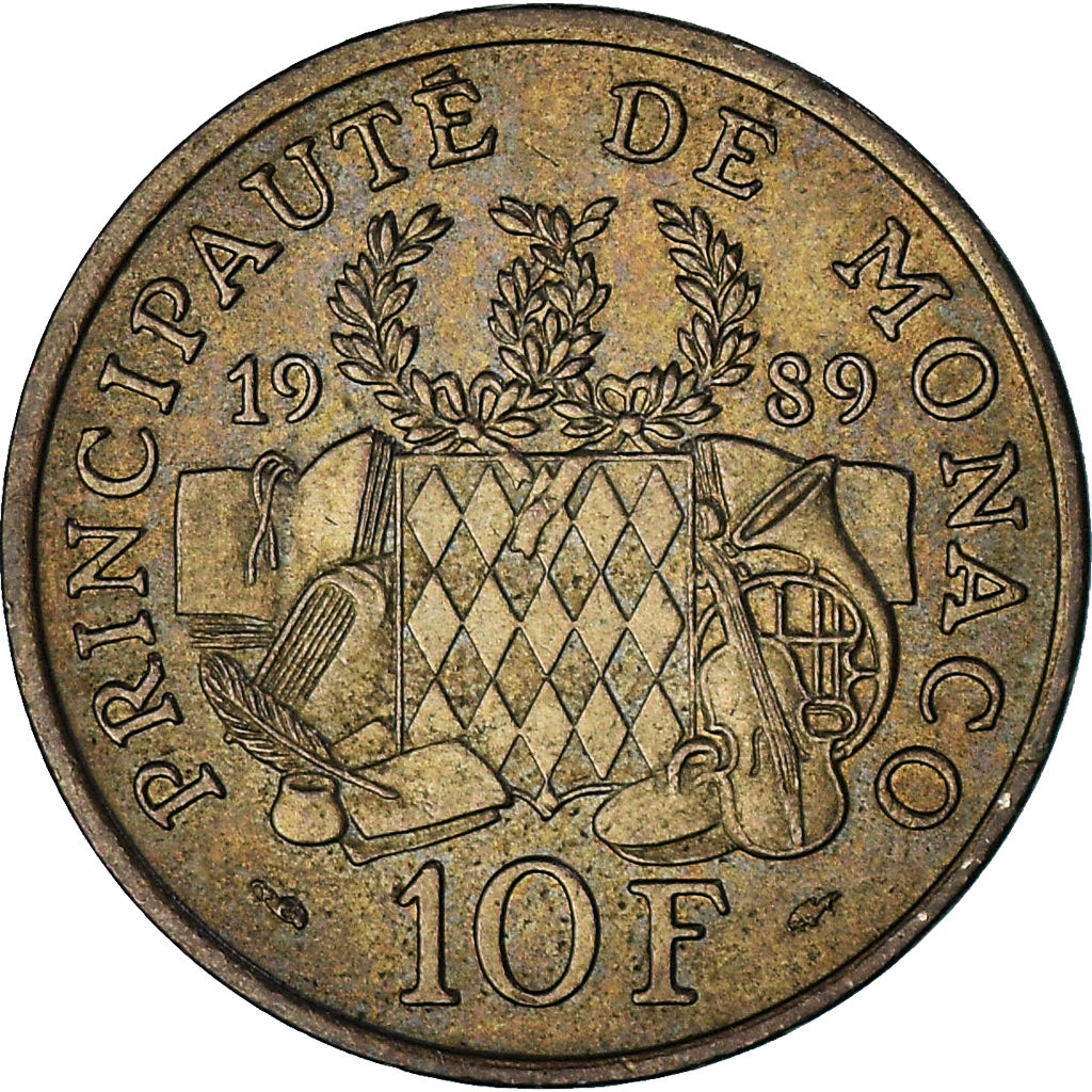 Monaco, Rainier III, 10 Francs, 1989, AU(55-58), Nickel-Aluminum-Bronze, KM:162