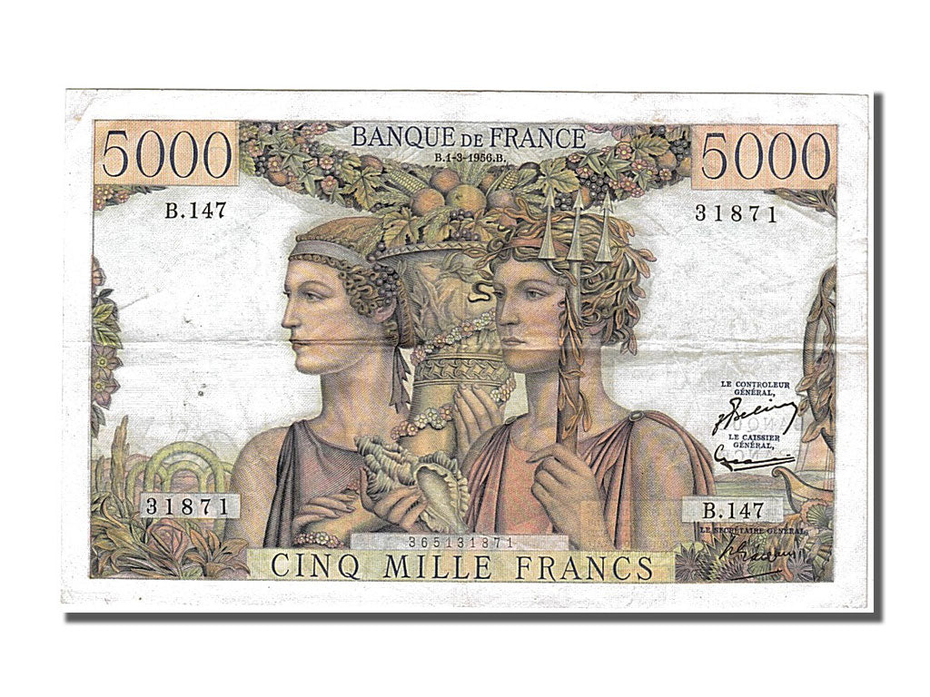 Banconote, Francia, 5000 Francs, 5 000 F 1949-1957 ''Terre et Mer'', 1956