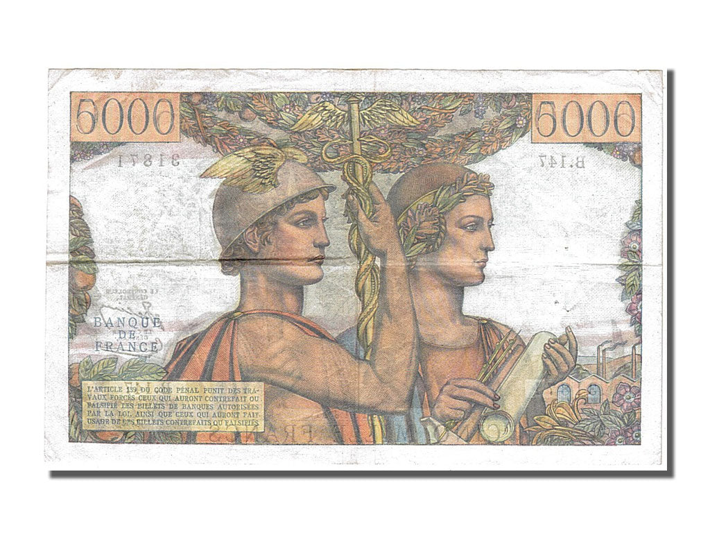 Banconote, Francia, 5000 Francs, 5 000 F 1949-1957 ''Terre et Mer'', 1956