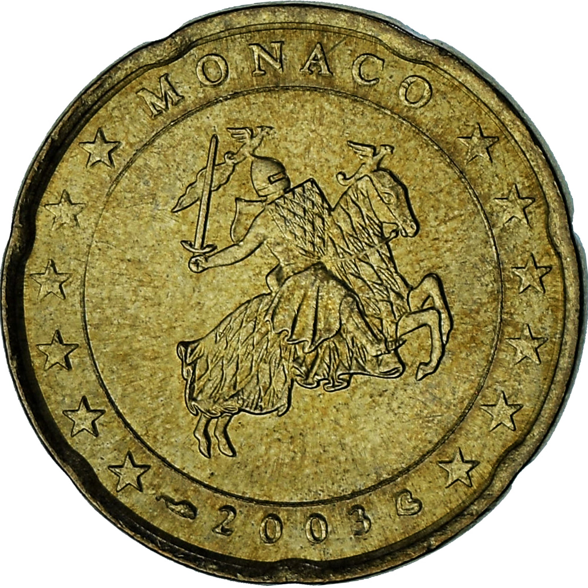 Monaco, Rainier III, 20 Euro Cent, 2003, Paris, AU(55-58), Brass, Gadoury:MC176