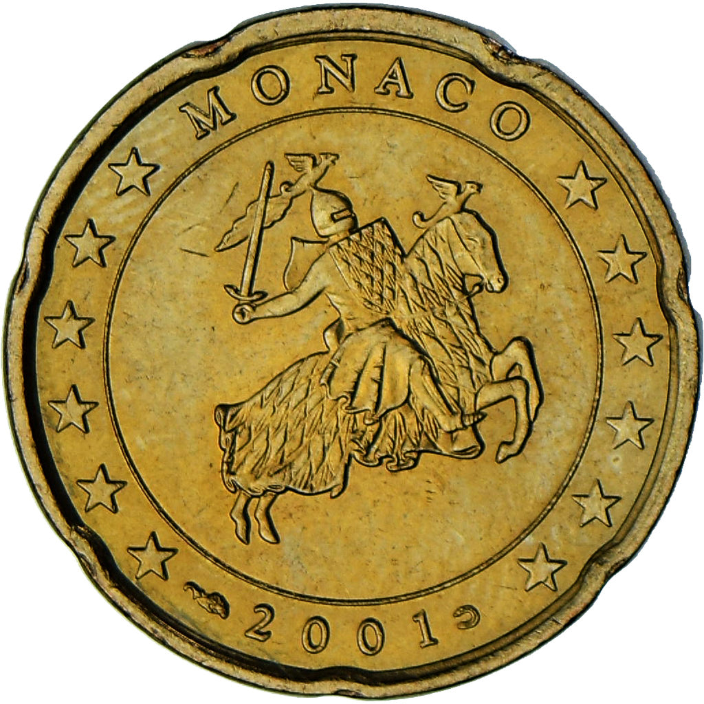 Monaco, Rainier III, 20 Euro Cent, 2001, Paris, AU(55-58), Brass, Gadoury:MC176