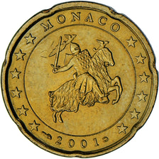 Monaco, Rainier III, 20 Euro Cent, 2001, Paris, AU(55-58), Brass, Gadoury:MC176